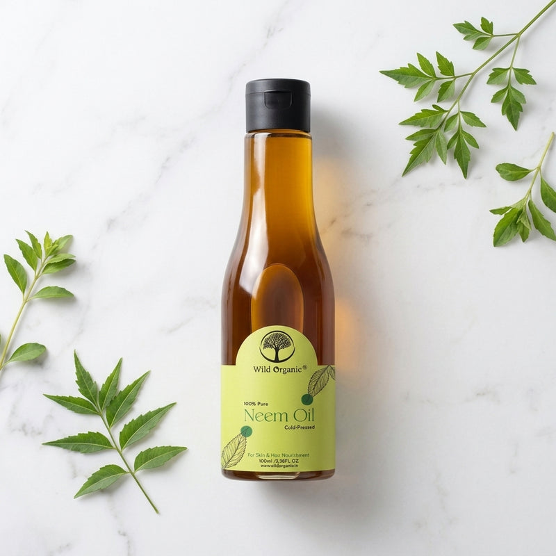Wild Organic Cold Pressed Neem Oil for Hair, Skin & Beard | Natural Multipurpose Oil | Men & Women | 100 ml
