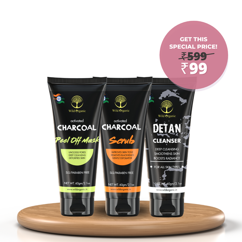 Activated Charcoal Peel off Mask+ Activated Charcoal Scrub + Detan Cleanser- KIT