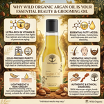 Wild Organic Argan Oil -100% Pure Cold Pressed Moroccan Oil for Hair, Beard & Skin | Natural Moisturizer- 100ml
