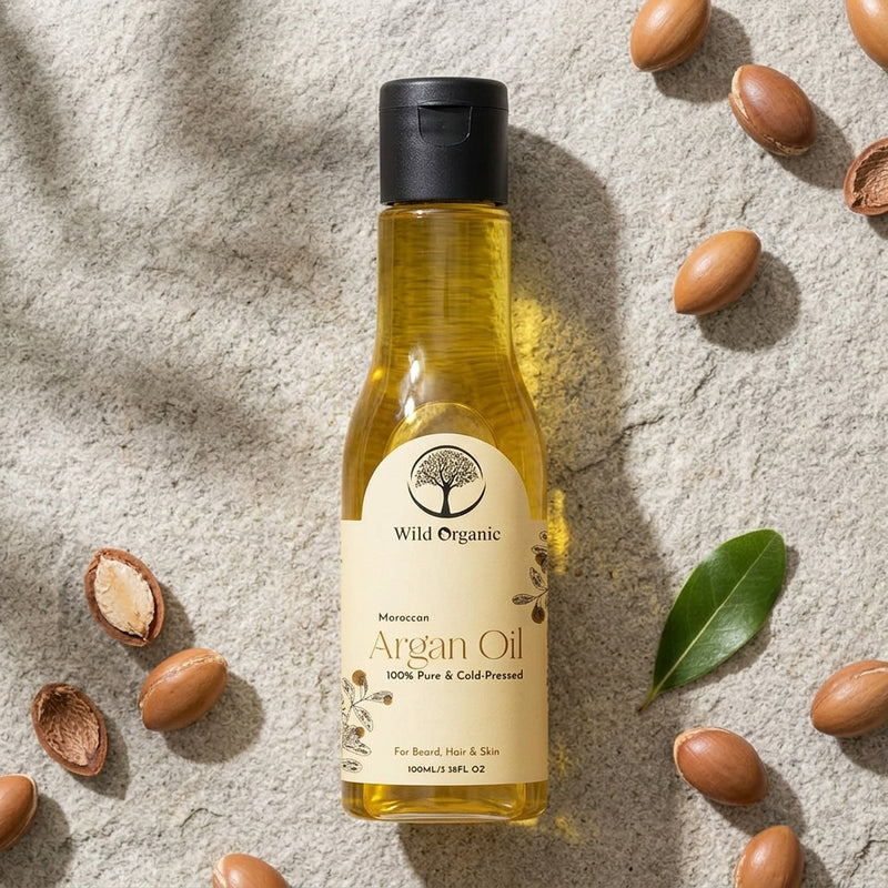 Wild Organic Argan Oil -100% Pure Cold Pressed Moroccan Oil for Hair, Beard & Skin | Natural Moisturizer- 100ml